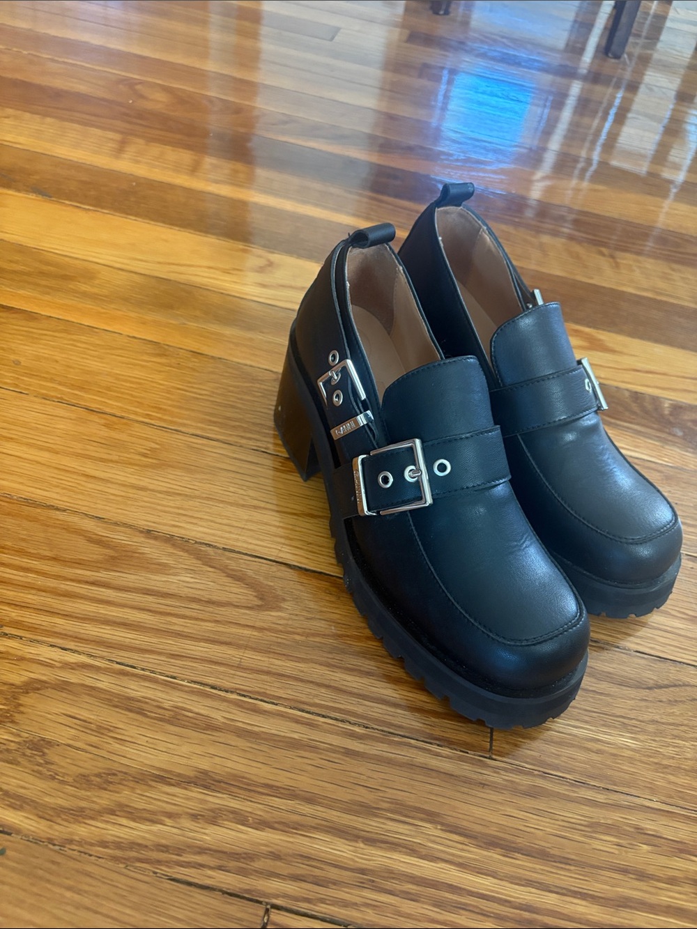 Ganni Black Platform Buckle Loafers
